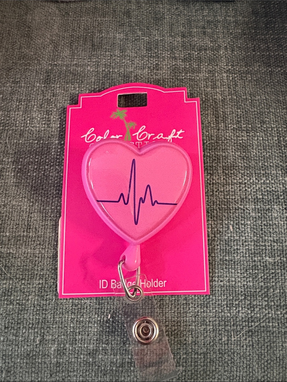 NWTS Greg's Uniforms Pink Heartbeat Retractable ID Badge Holder